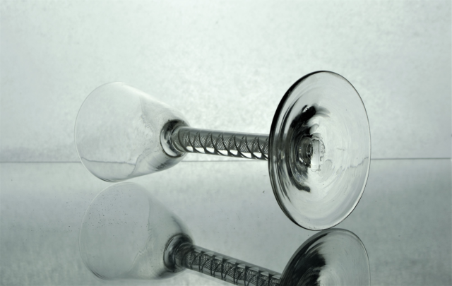 Georgian poined round funnel bowl, opaque twist drinking glass.