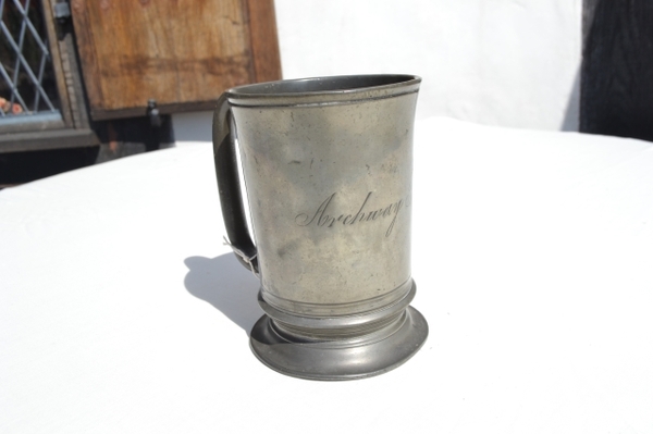 Victorian Quart Pewter Tankard by Watts, Euston.