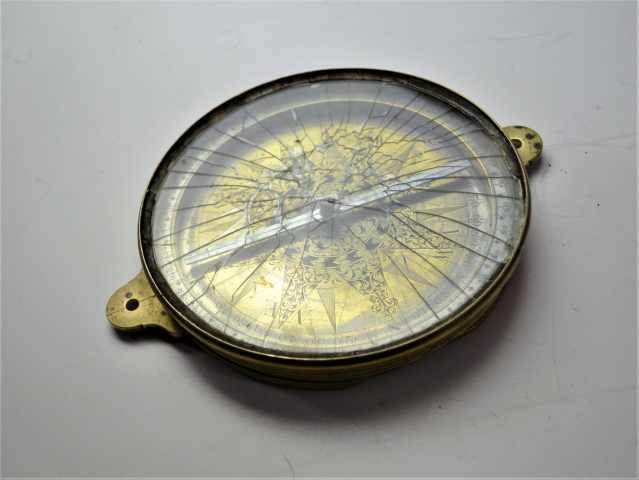 Late 18th Century Brass Surveying Compass with Rock Crystal Front.