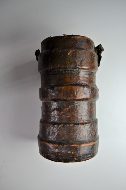 Early 20th century leather cordite carrier.