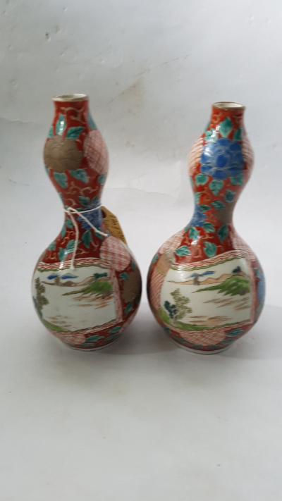A Pair Of 19th Century Gourd Form Japanese Vases.