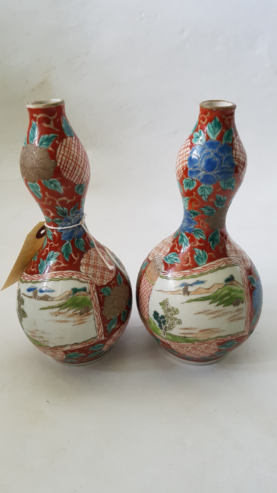 A Pair Of 19th Century Gourd Form Japanese Vases.