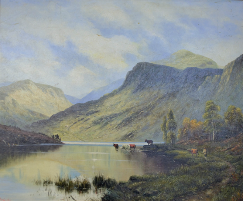 Alfred De Breanski Landscape Of Cattle Bathing In A Lake