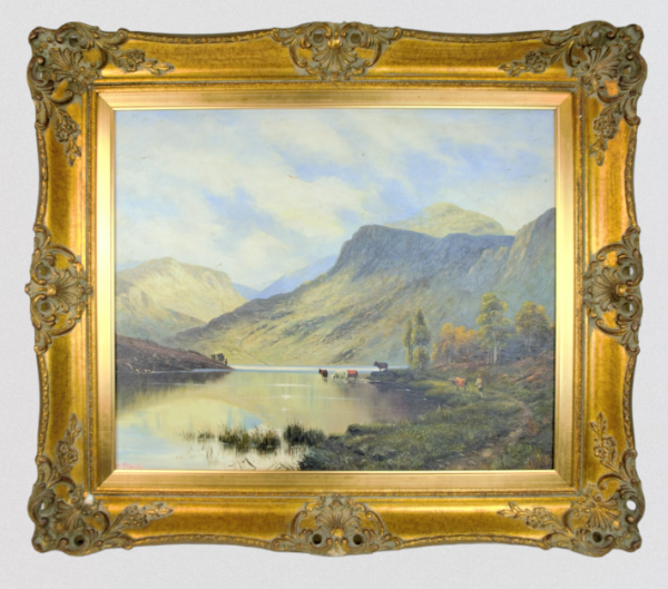 Alfred De Breanski Landscape Of Cattle Bathing In A Lake