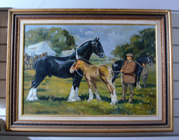 Air Vice Marshal Norman Hoad Oil on Canvas & Shire Horses at Country Fair.