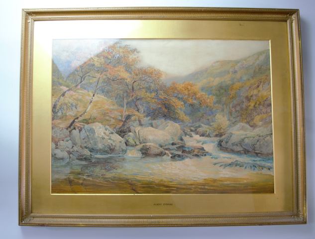 Watercolour, 'Between Lynmouth Waters Meet, N Devon' by Albert Stevens. [1842-1902].