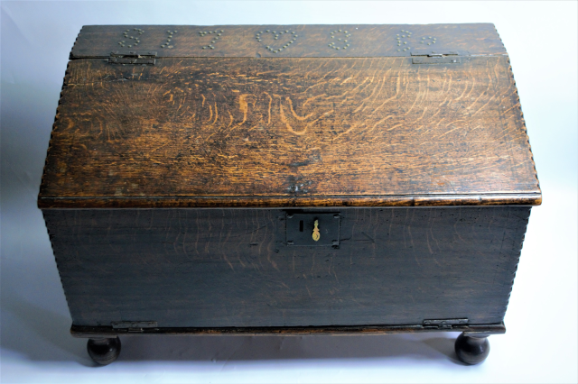 18th Century Oak Table Top Bible Box Bureau with Bible.
