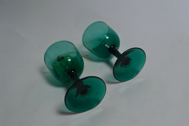 Pair of Georgian Green Wine Glasses.