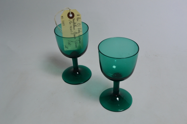 Pair of Georgian Green Wine Glasses.