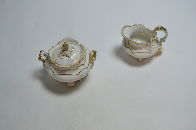 White and Gilt Lidded Sugar Bowl and Milk Jug.
