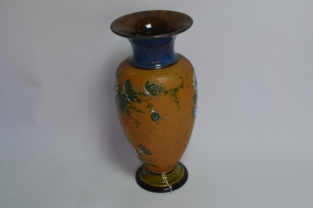 Large Slaters Patent Vase with Flower Decoration on a Sheen Ground.
