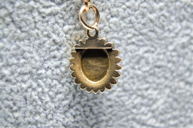 A 19th C. Pearl Mounted with Rose Cut Diamond Pendant and 9ct Gold Chain.