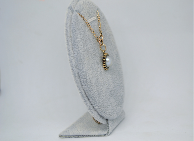 A 19th C. Pearl Mounted with Rose Cut Diamond Pendant and 9ct Gold Chain.