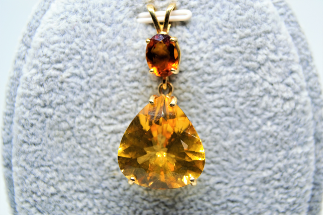 14k Yellow Gold Pendant with Oval Shape Citrine Suspending Pearl Shape Citrine Drop.