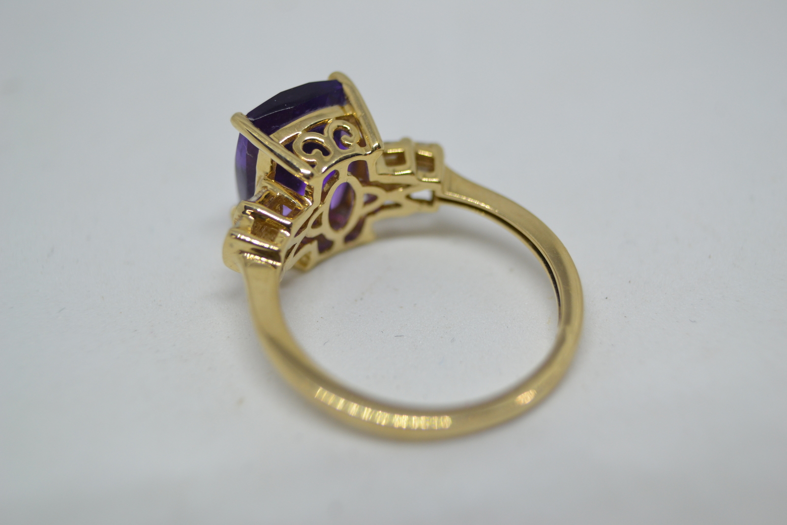 A 9 ct Cushion Cut Amethyst And Diamond Ring