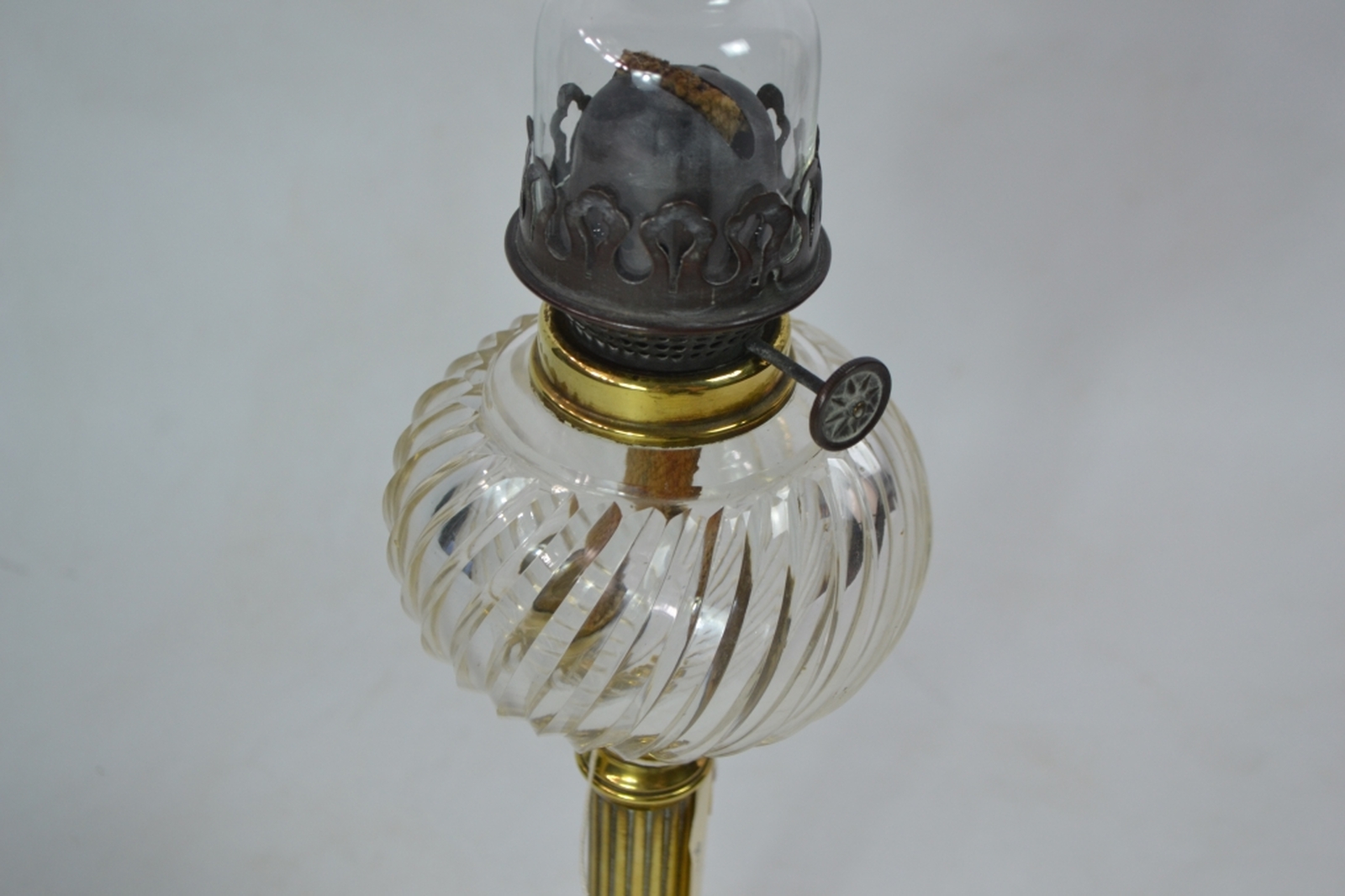 French Brass Oil Lamp with Clear Glass Reservoir