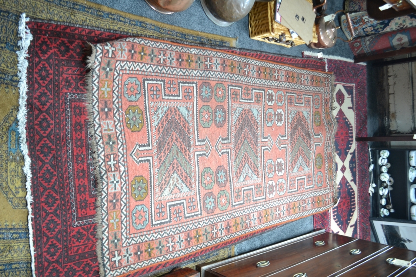 19th century knotted wool carpet.