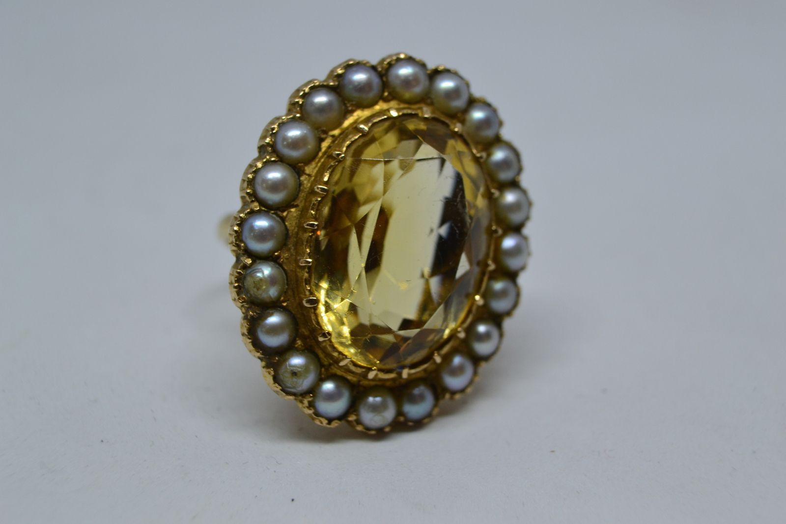 9ct Gold Citreen And Split Pearl Cluster Ring