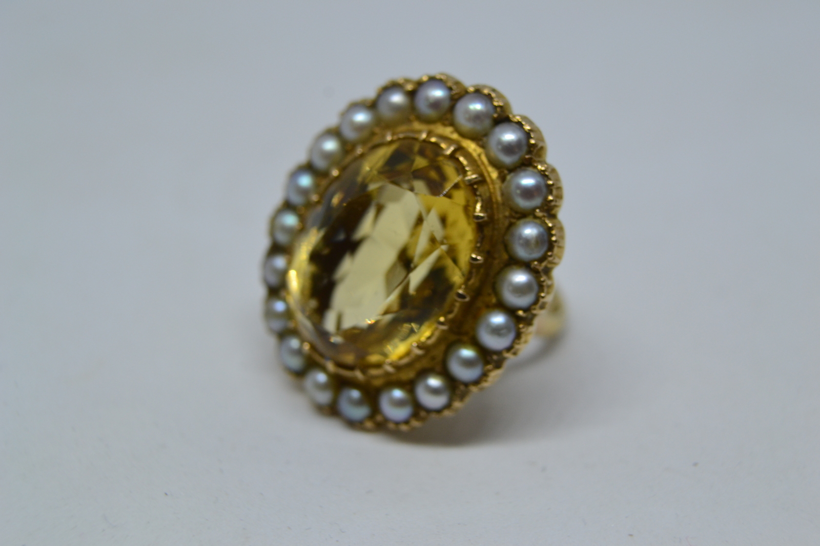 9ct Gold Citreen And Split Pearl Cluster Ring