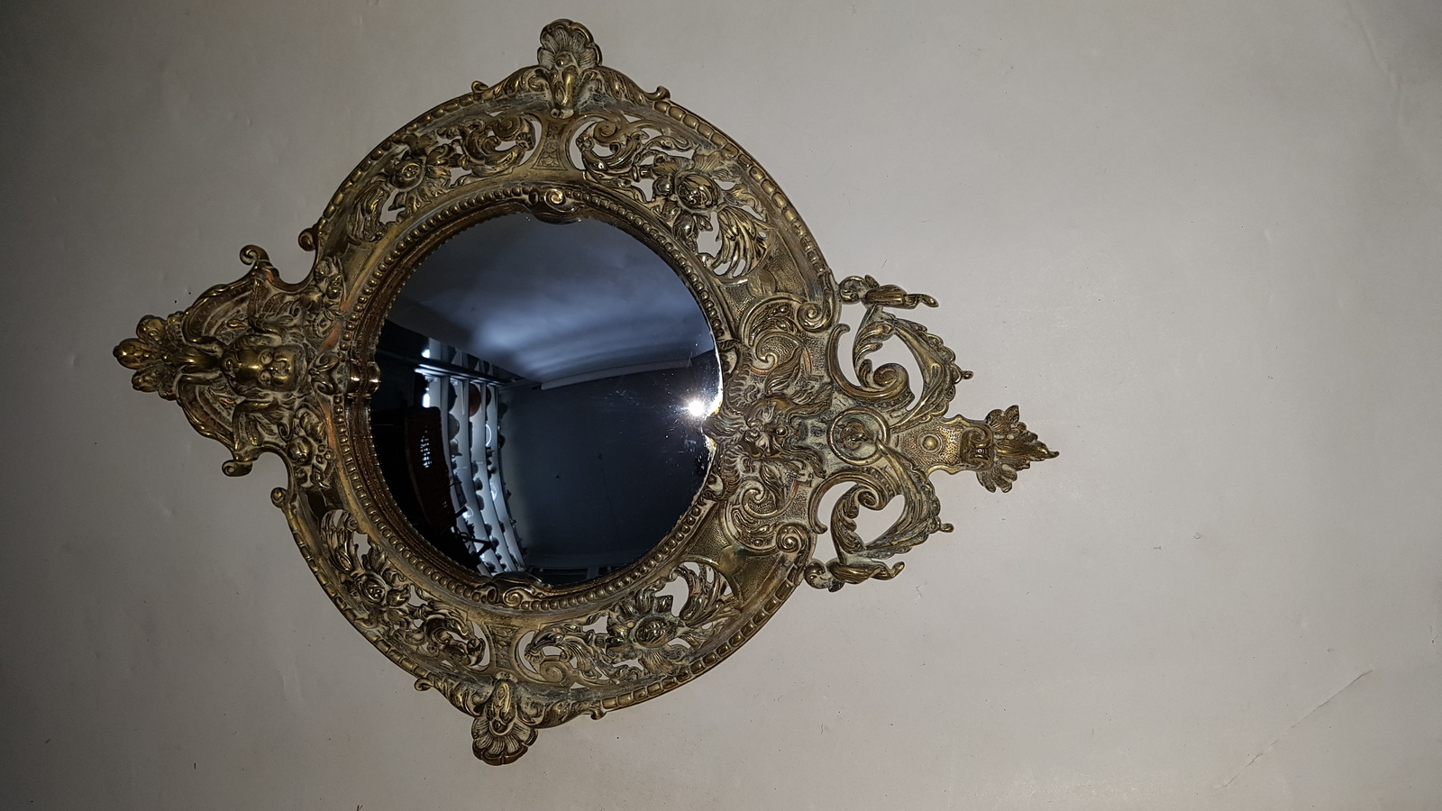 19th century Cast Brass Convex Wall Mirror