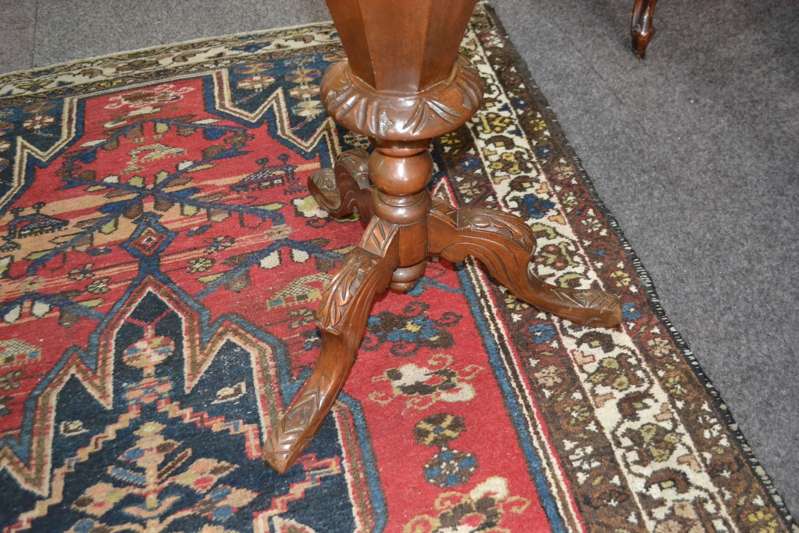 19th c. Marquetry Inlaid Octagonal Game/Sewing Table