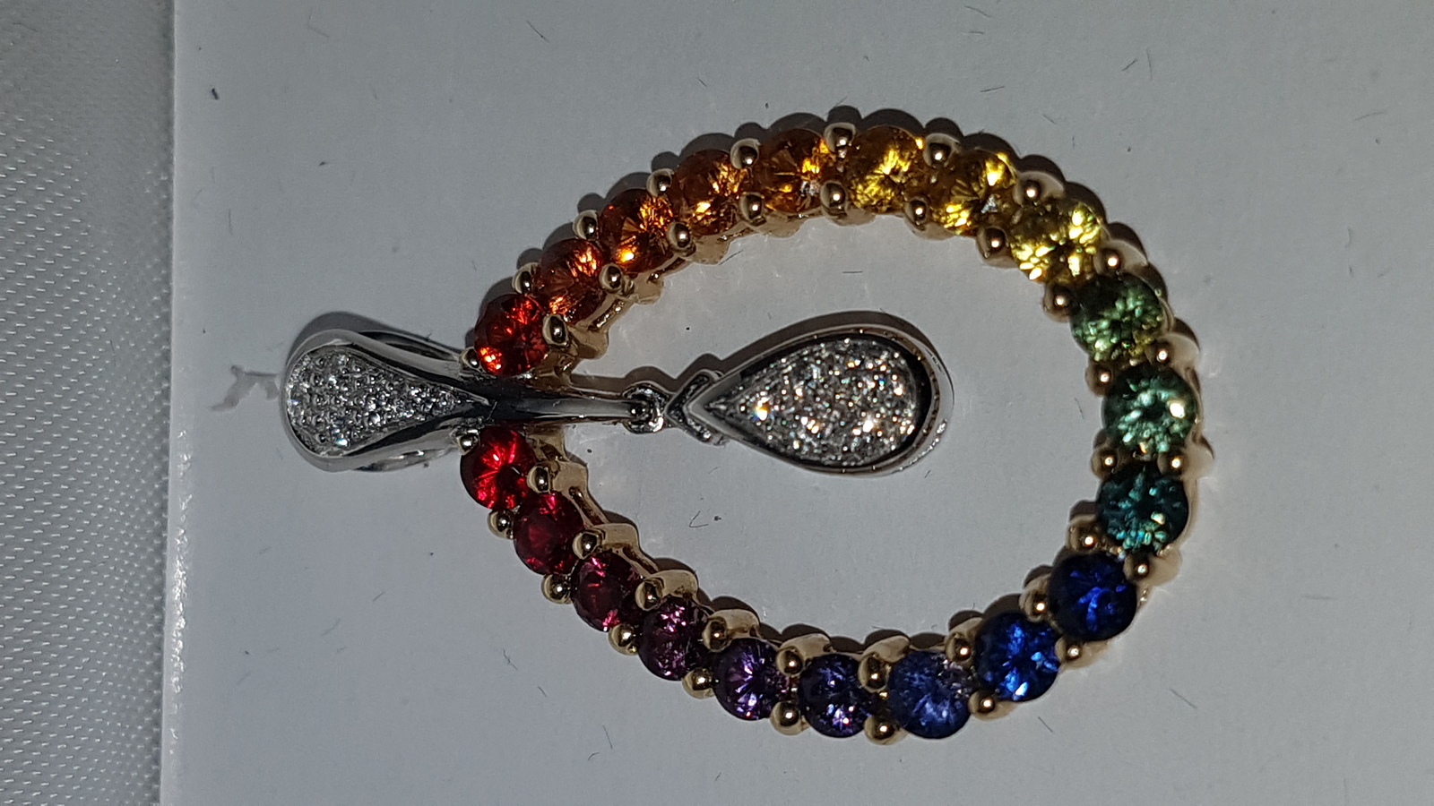 14 ct Gold Multi-Coloured Sapphire And Diamond Pendant