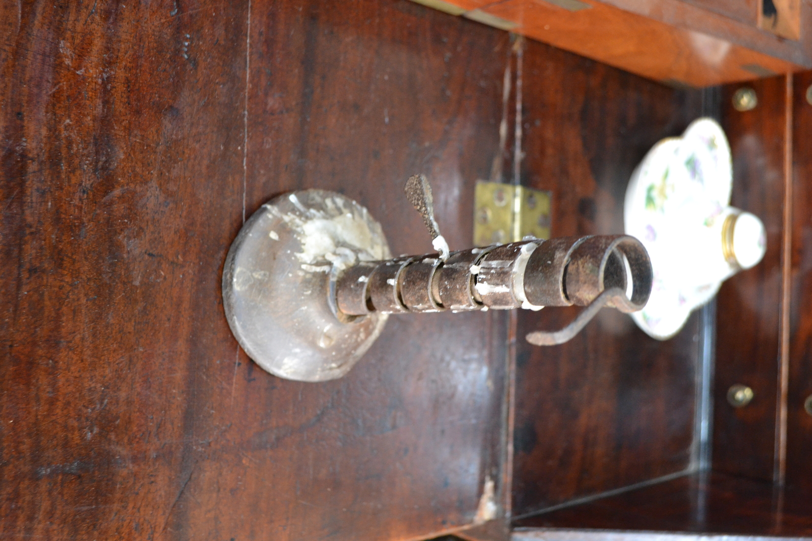 18th century French adjustable candle holder on wooden base