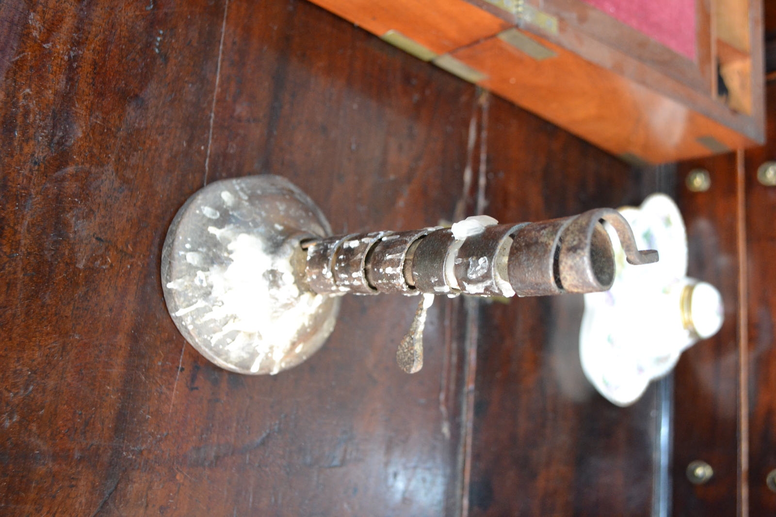 18th century French adjustable candle holder on wooden base