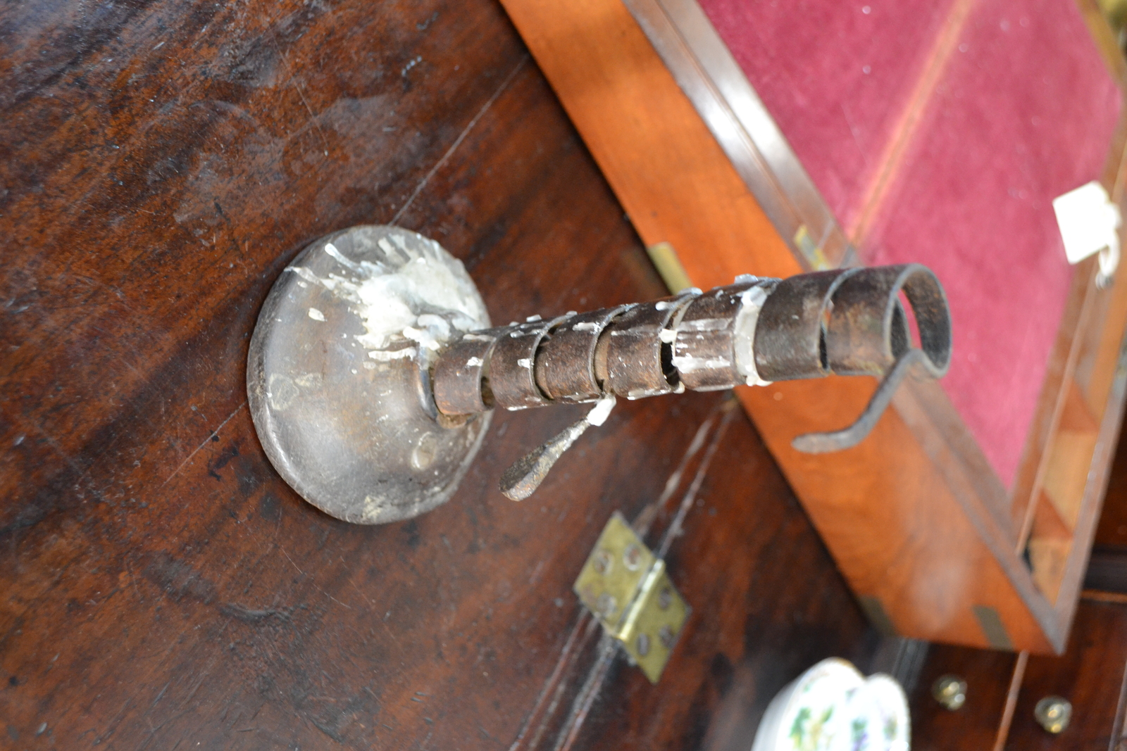 18th century French adjustable candle holder on wooden base