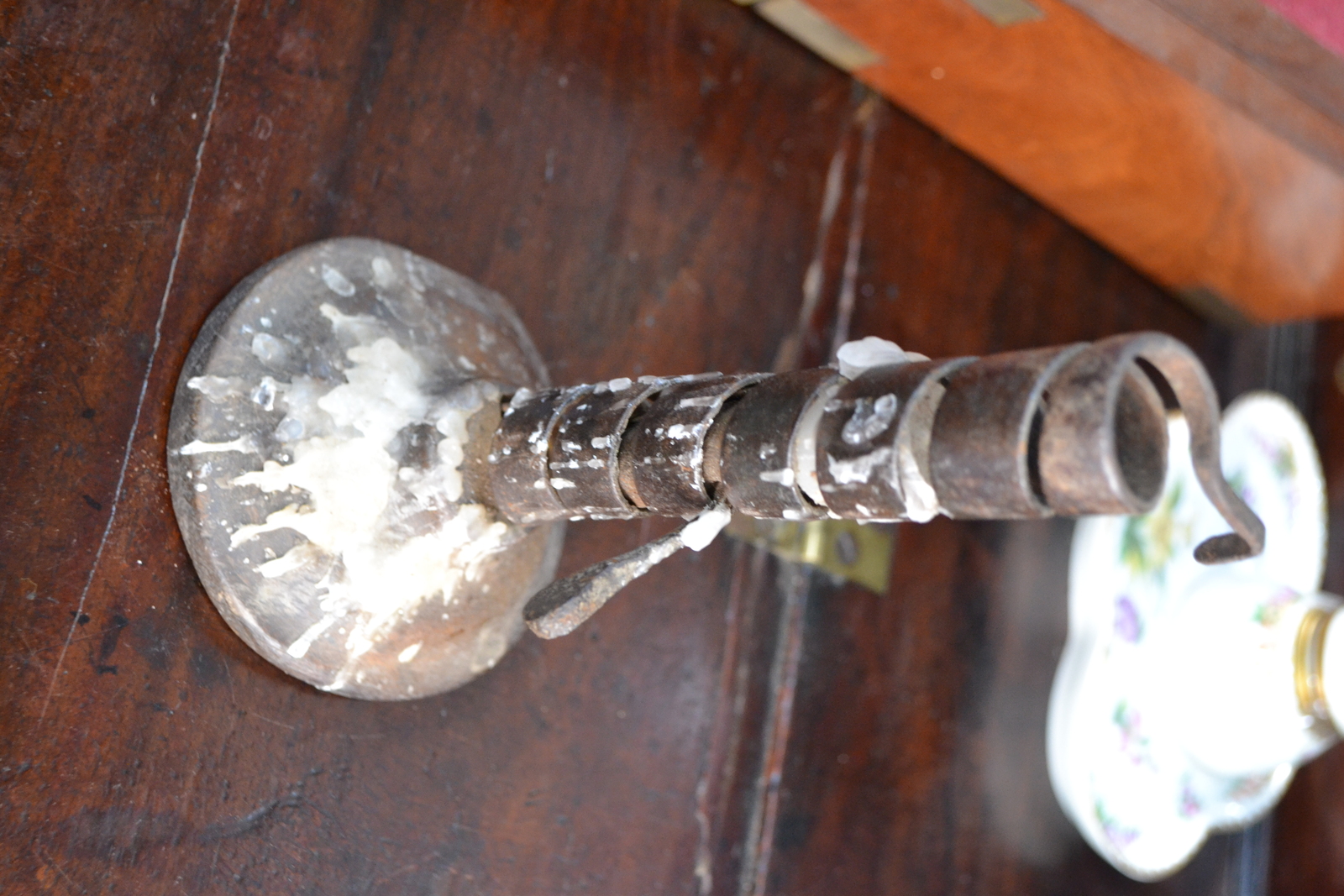 18th century French adjustable candle holder on wooden base