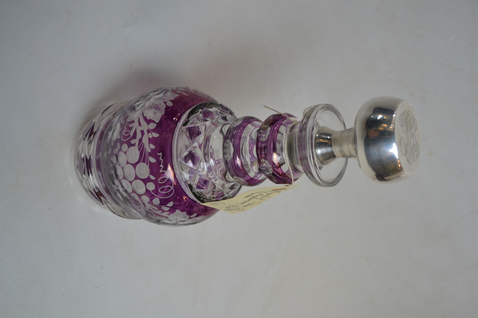 Continental silver and Bohemian glass Decanter with purple glass overlay