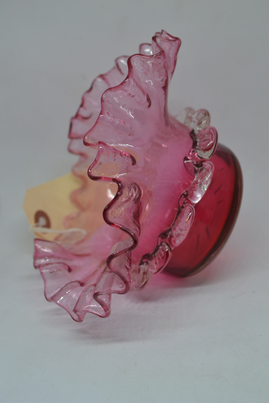 19th Century Cranberry Crimped Frill Glass Bowl.