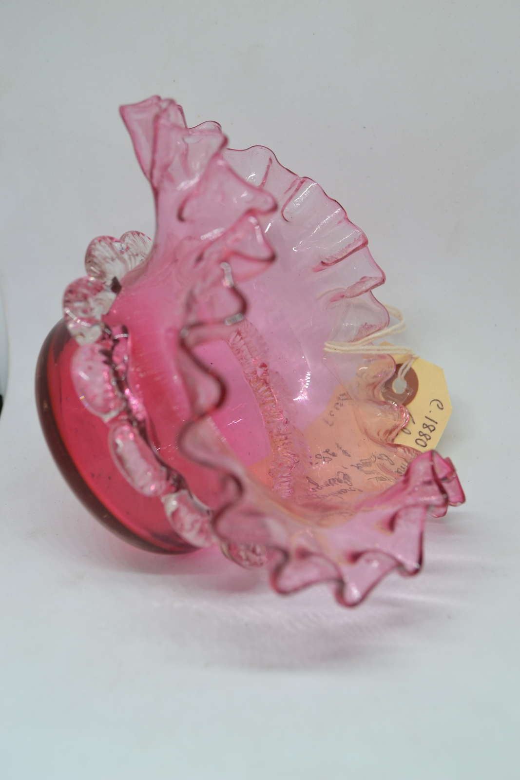 19th Century Cranberry Crimped Frill Glass Bowl.