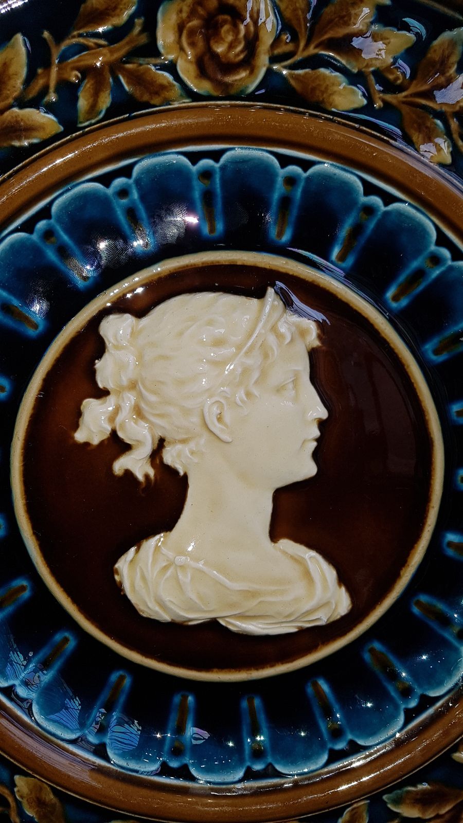 Late 19th C. Schutz Blansko Majolica Australian Wall Plaque