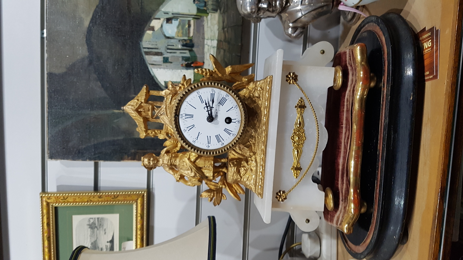 19th C. French Gilt Metal And Alabaster Mantle  Clock