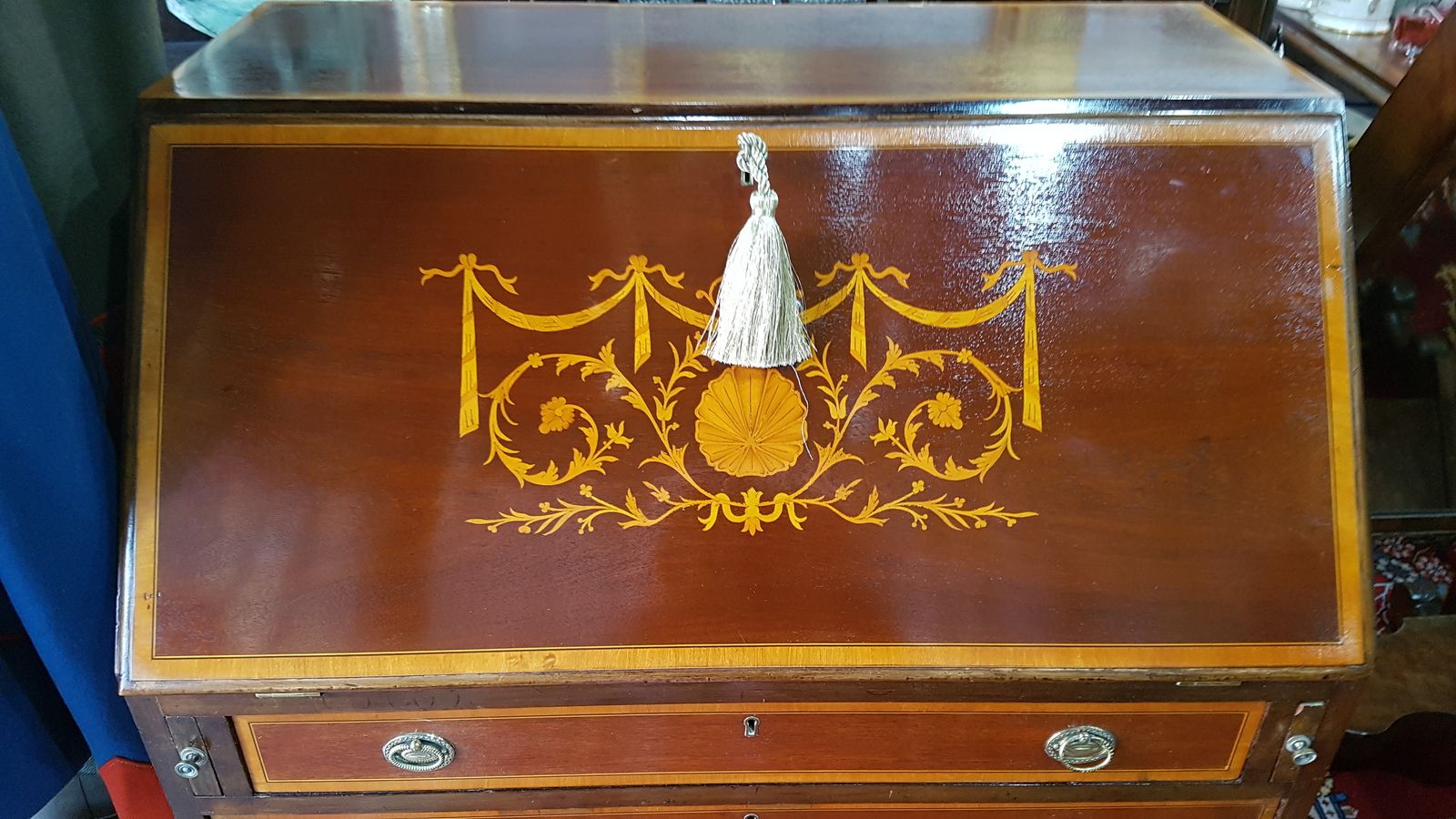 An Edwardian Mahogany And Satinwood Cross Banded Sheraton Revival  Bureau