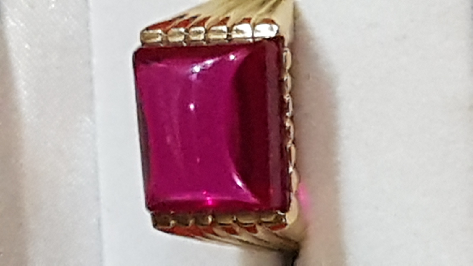9ct Gold Signet Ring Set With Large Synthetic Ruby Stone