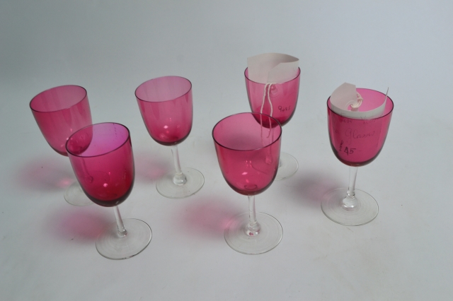 Set of Six Cranberry Glasses.