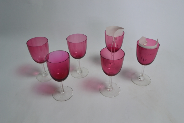Set of Six Cranberry Glasses.